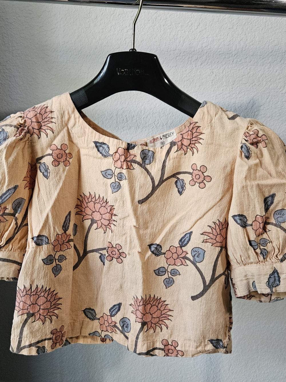 Reformation Peach Floral Puff-Sleeve Crop Top